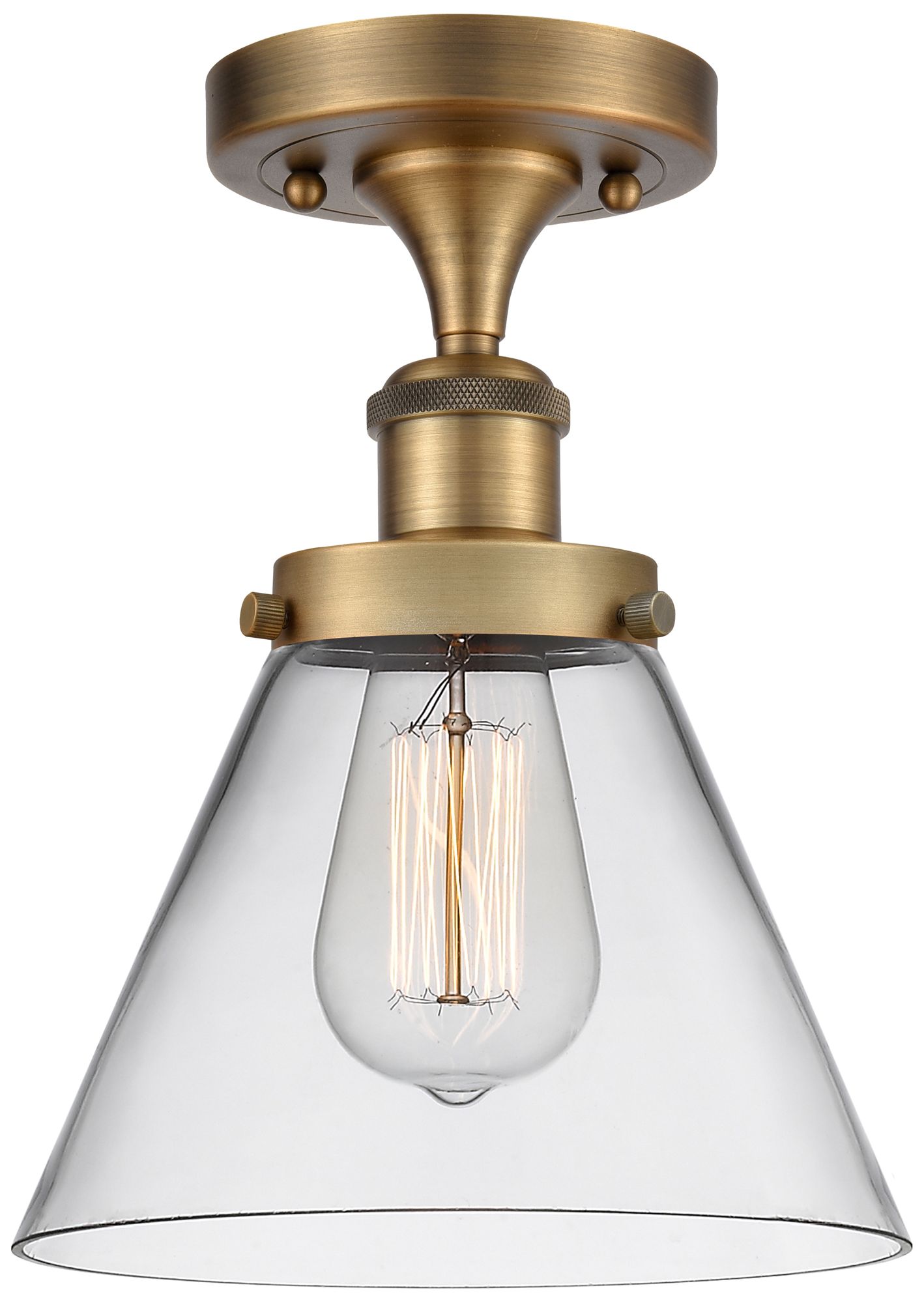 Innovations Lighting Ballston Urban Cone  8" Led Semi-flush Mount - Brushed Brass - Clear S