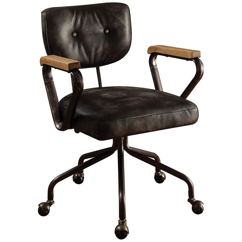 Sogyal Vintage Black Top Grain Leather Swivel Office Chair