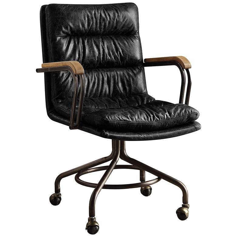 Hedia Vintage Dark Blue Top Grain Leather Swivel Office Chair