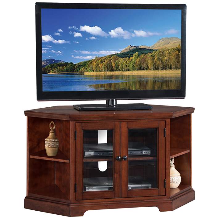 Treble Rich 46 Wide Cherry Wood 2 Door, Tall Tv Stands Bookcase Cherry Wood