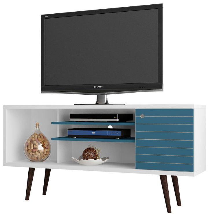 Liberty 53 1/4" White and Aqua Blue 1-Door TV Stand 