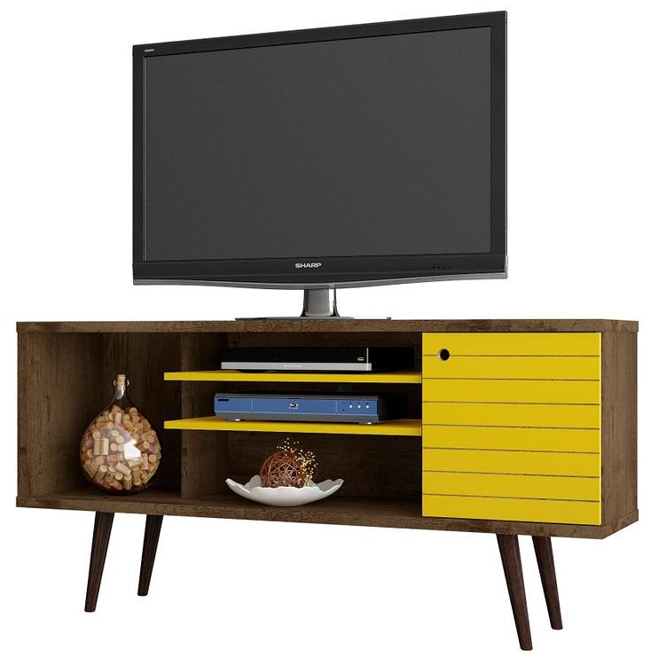 Liberty 53 1/4" Yellow and Rustic Brown Wood 1-Door TV Stand