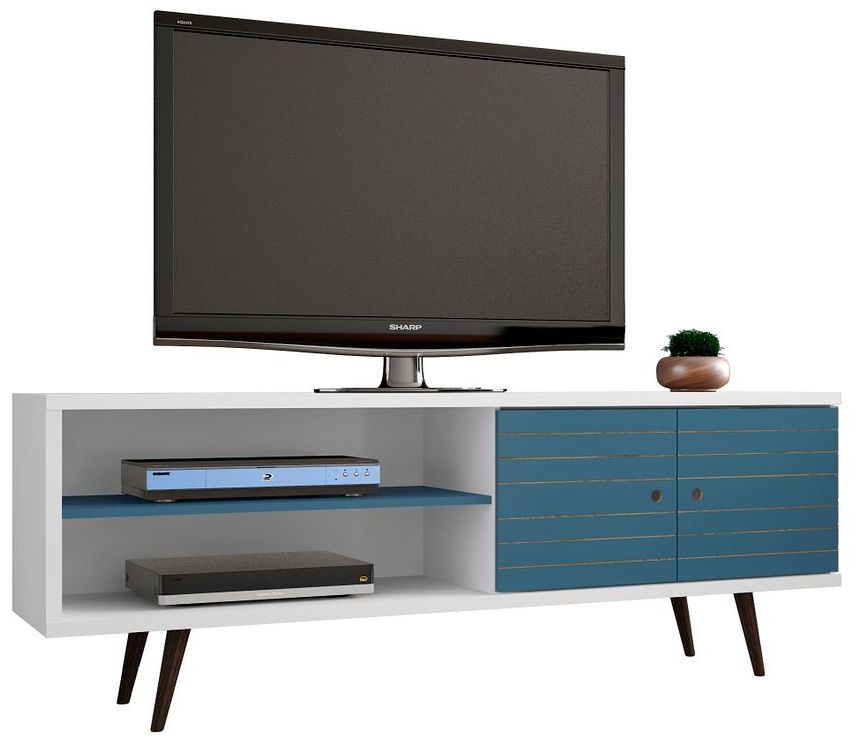 Liberty 63" Wide White and Aqua Blue Modern TV Stand