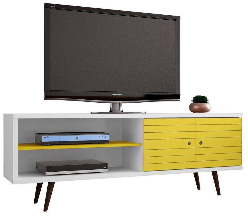 Liberty 63" Wide White and Yellow Modern TV Stand