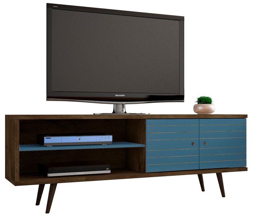 Liberty 63" Wide Aqua Blue and Wood 2-Door Modern TV Stand 