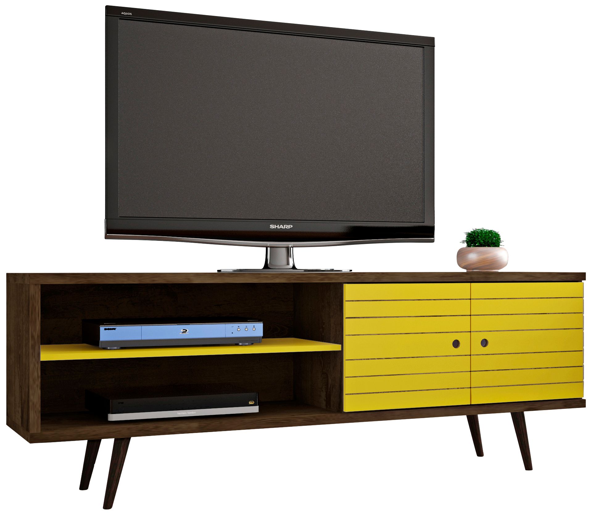 Liberty 63" Wide Yellow and Wood 2-Door Modern TV Stand