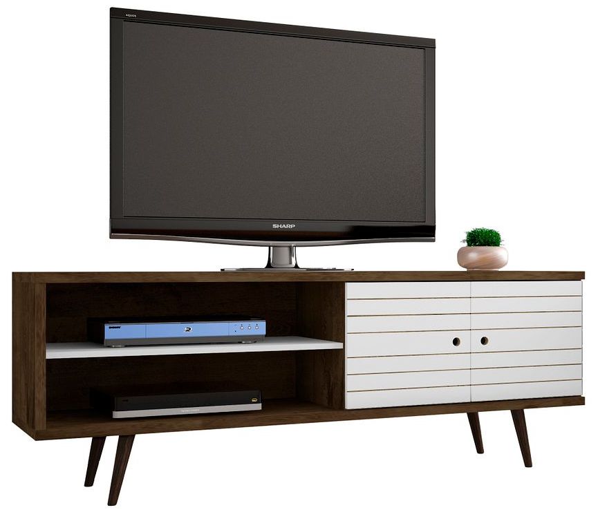 Liberty 63" Wide White and Wood 2-Door Modern TV Stand