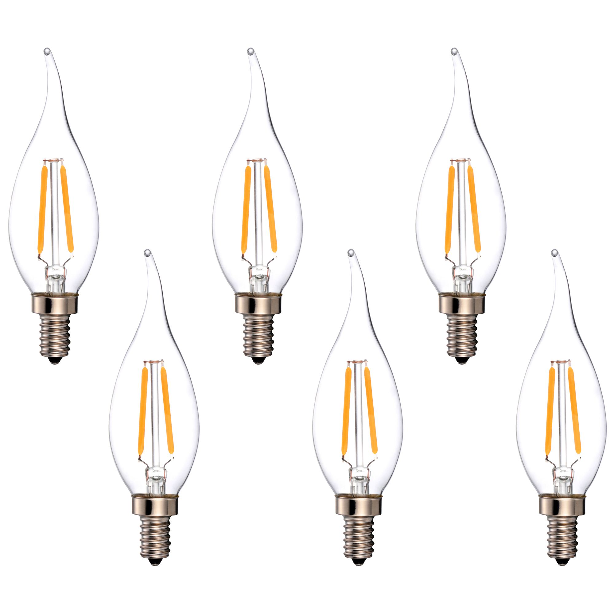 25W Equivalent Clear 2W LED Dimmable Candelabra Flame 6-Pack