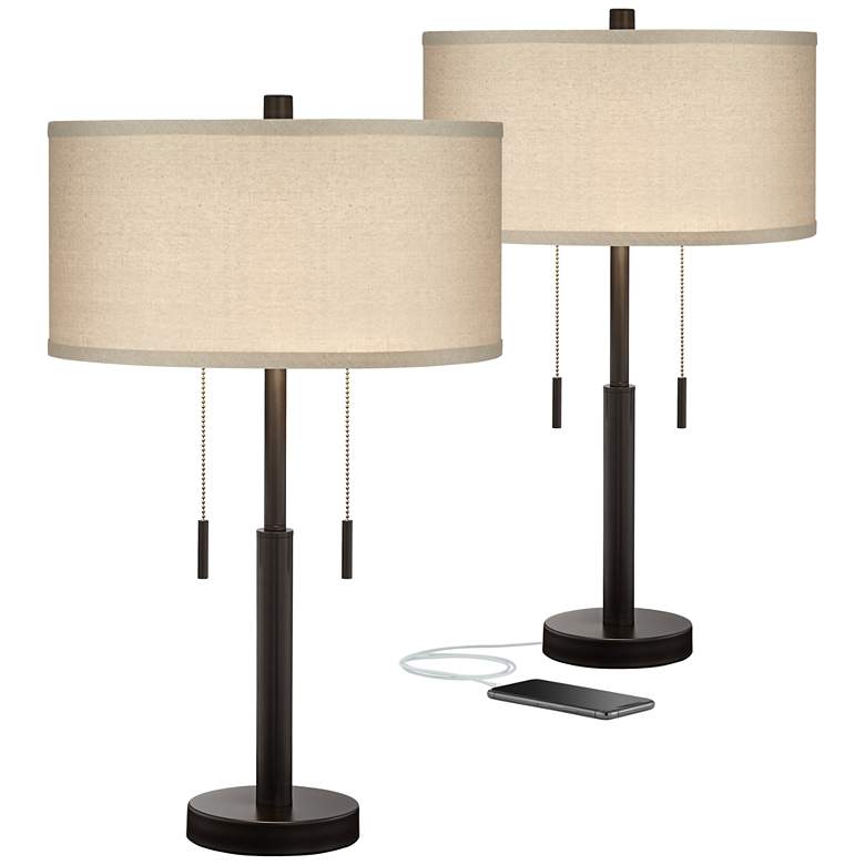 Image 2 Bernie Industrial Bronze Table Lamps with USB Set of 2