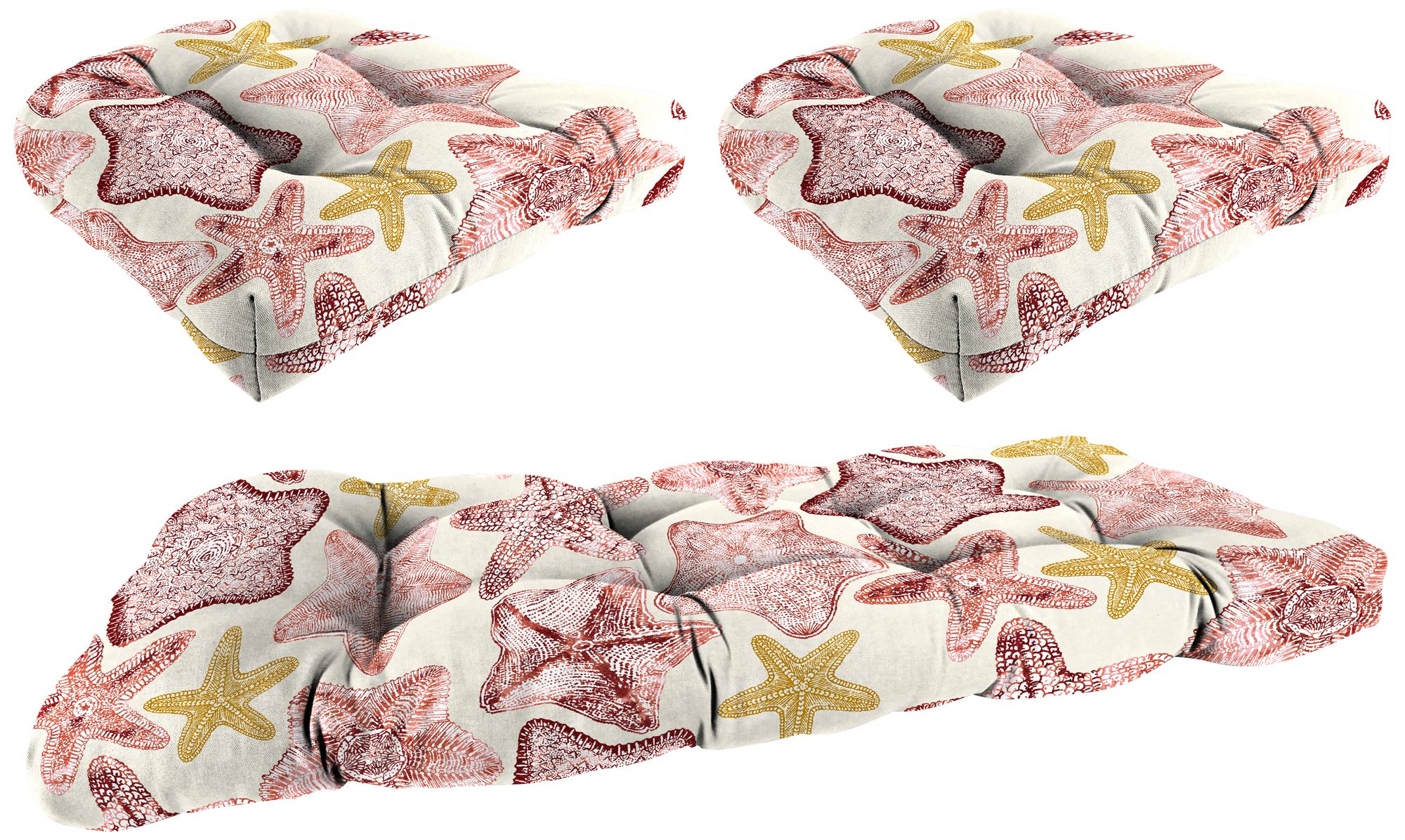 Seabiscuit Coral 3-Piece Outdoor Wicker Seat Cushion Set