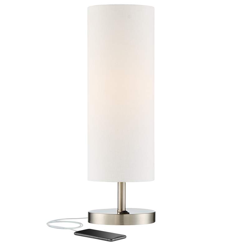 Image 2 Heyburn Brushed Nickel Accent Table Lamp with USB Port