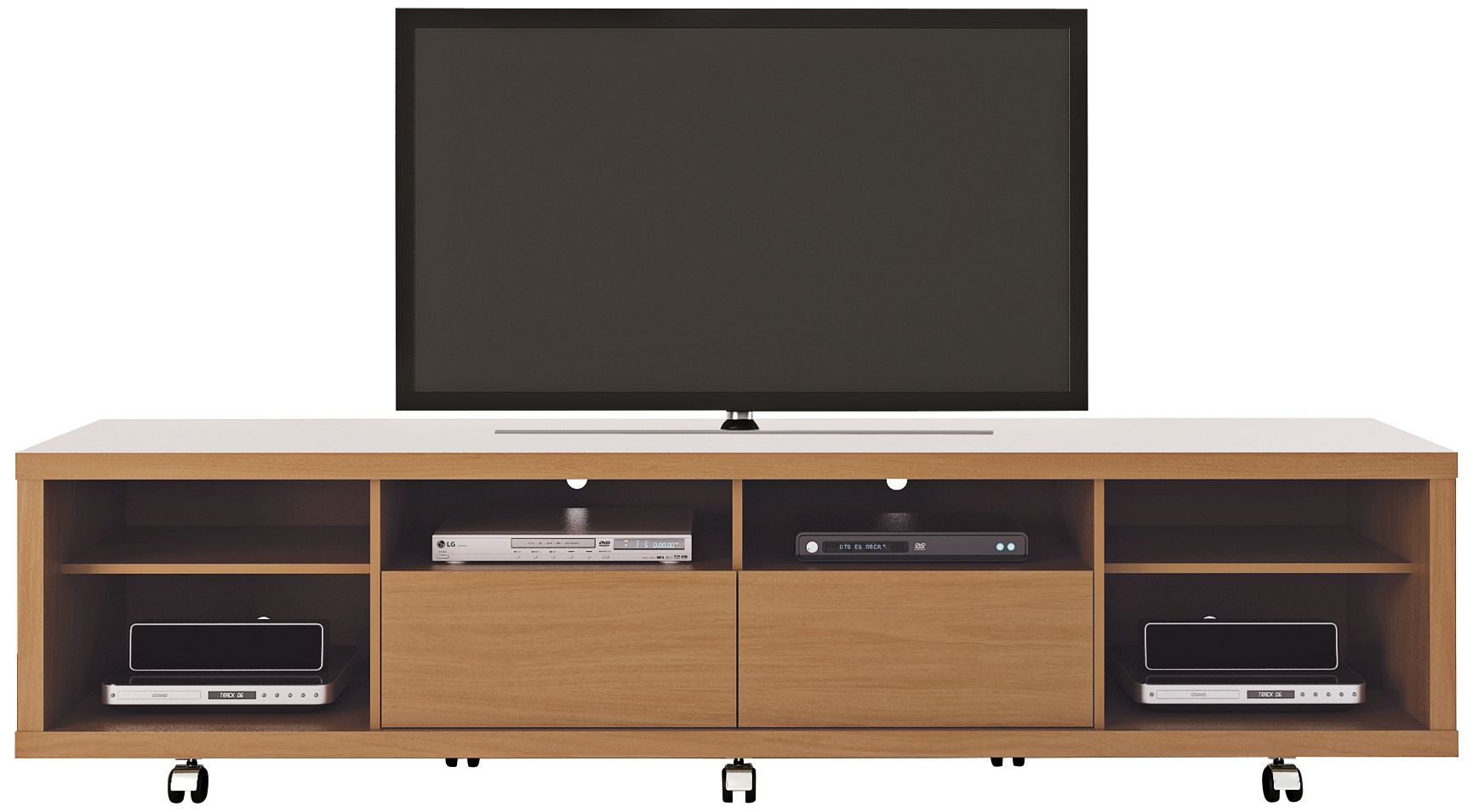 Cabrini 85 1/2" Wide Maple Cream Wood 6-Shelf TV Stand