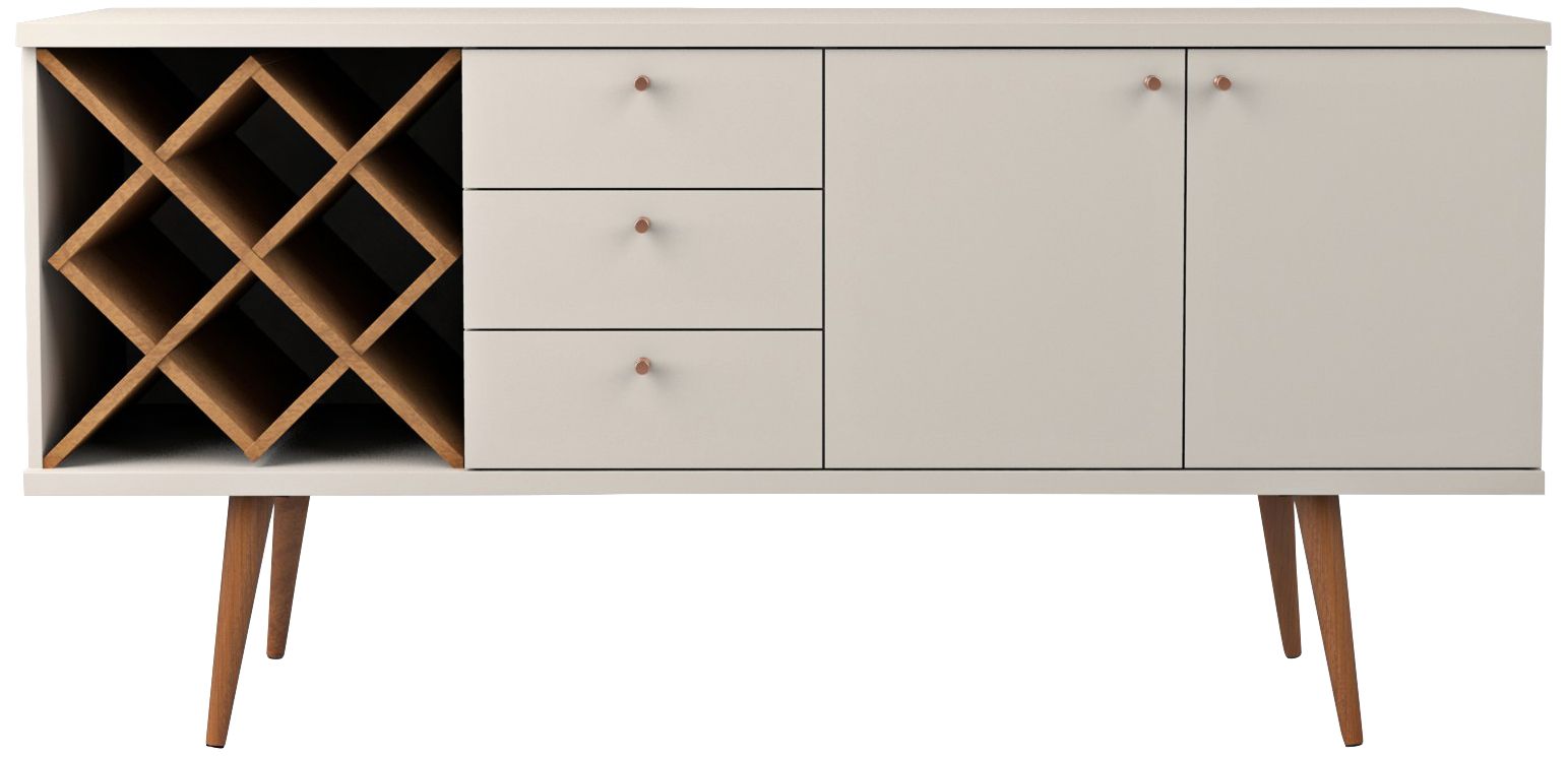 Utopia Off-White and Maple Cream 3-Drawer Sideboard
