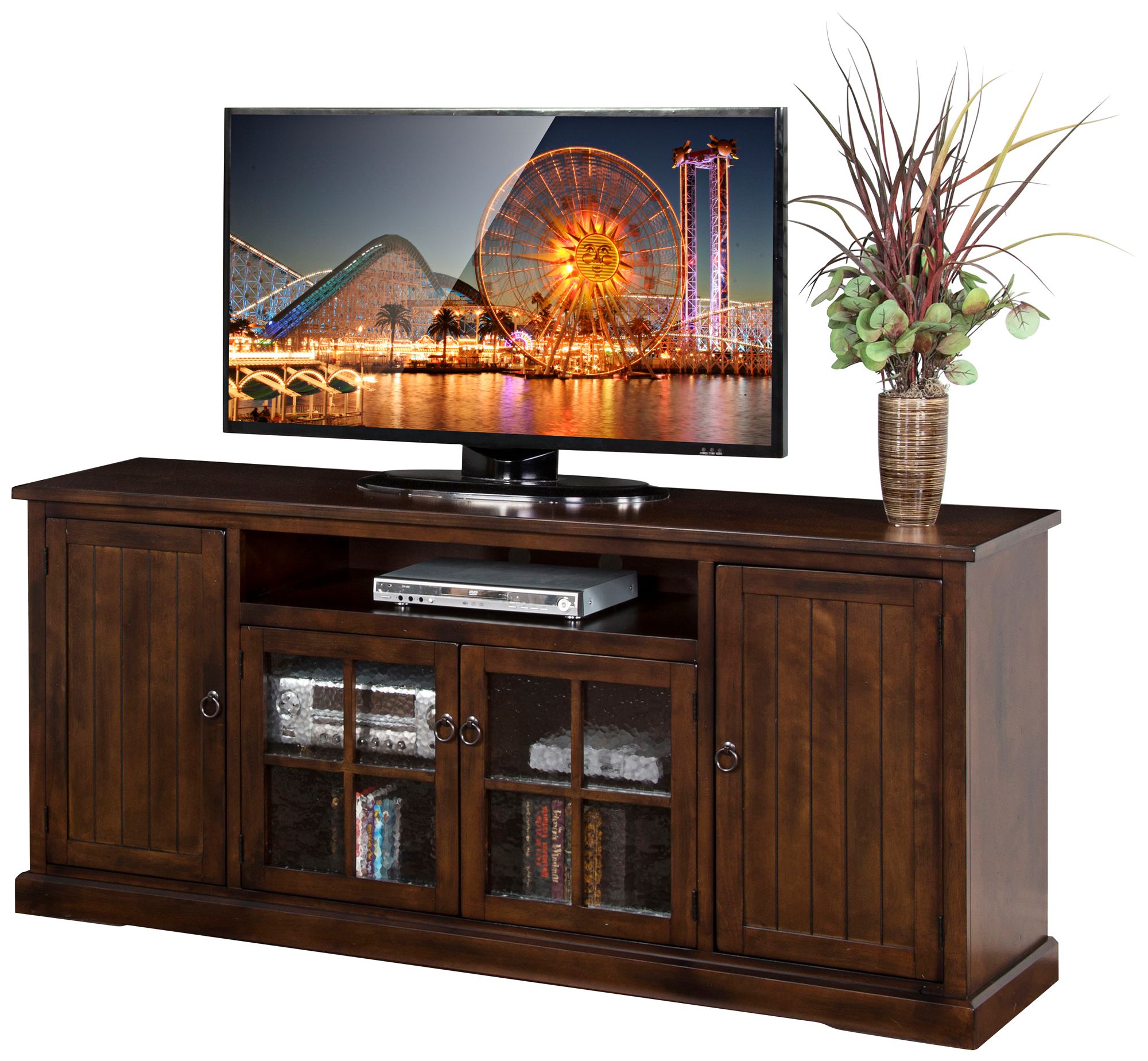 Santa Fe 78" Wide Dark Wood and Glass Door TV Console