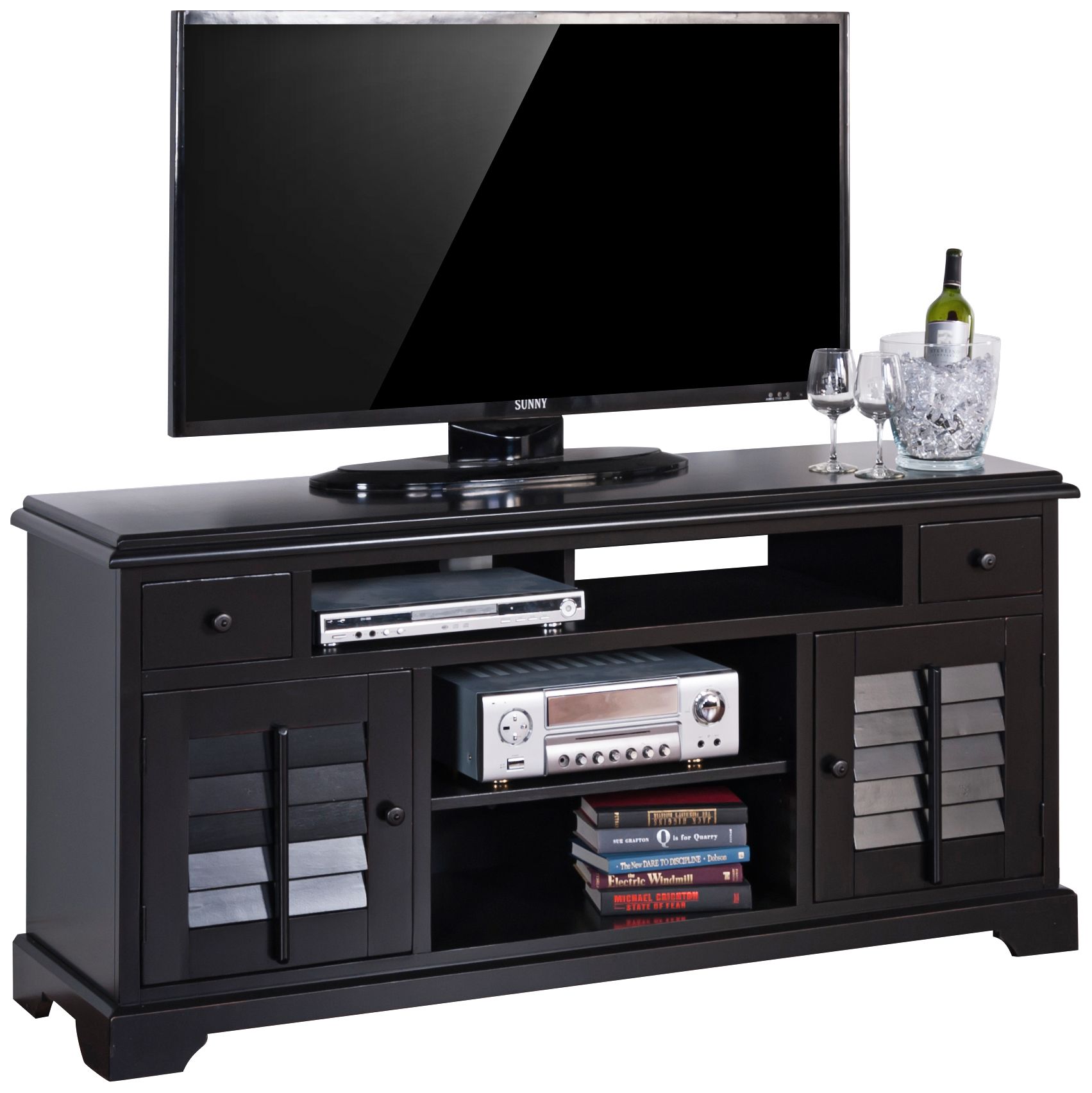 Hoboken 64" Wide 2-Door Black Wood TV Console