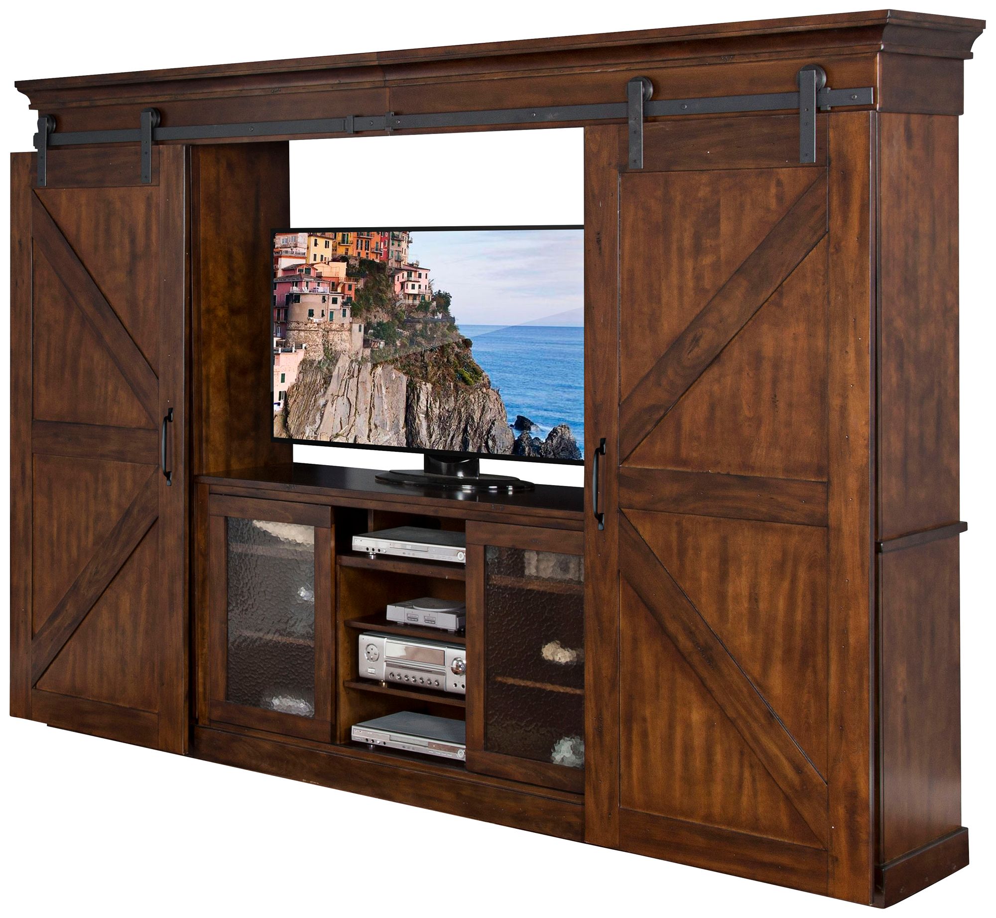 Santa Fe 123" Wide Dark Wood 6-Door Entertainment Media Wall