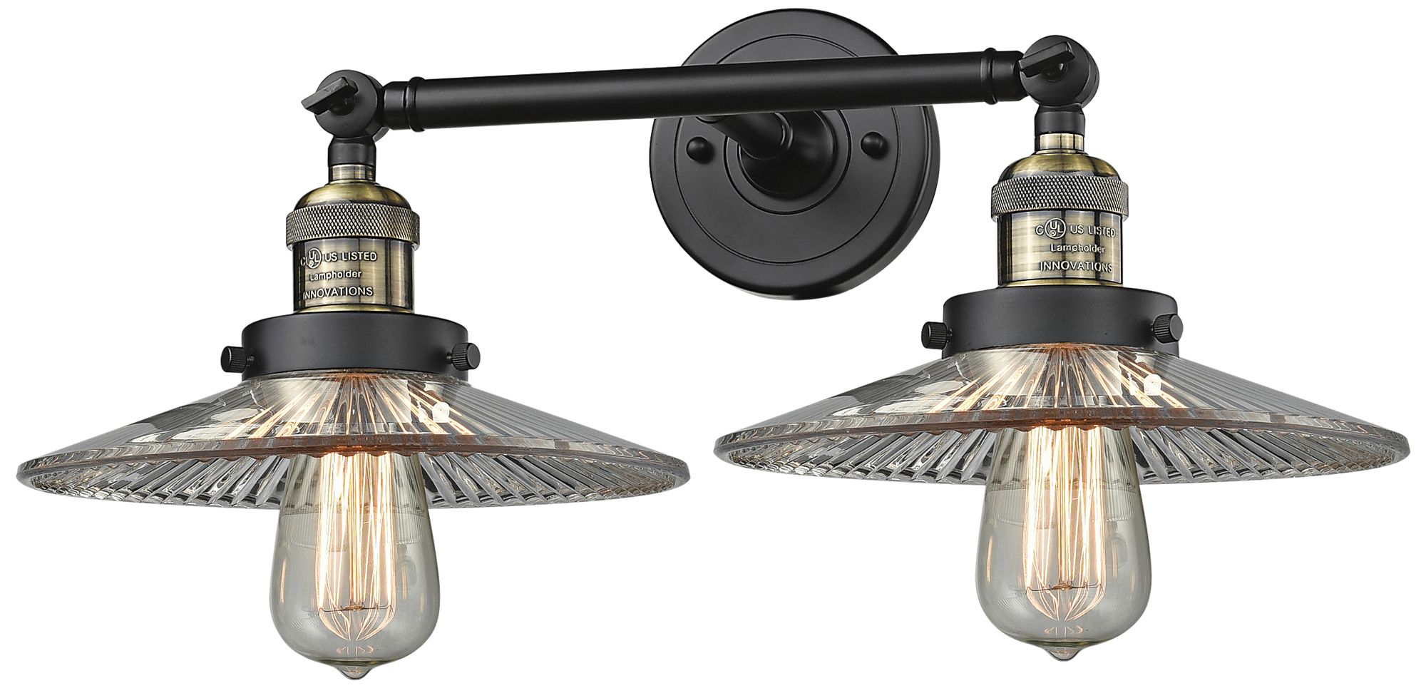 Halophane 7" High Black and Brass 2-Light Adjustable Wall Sconce