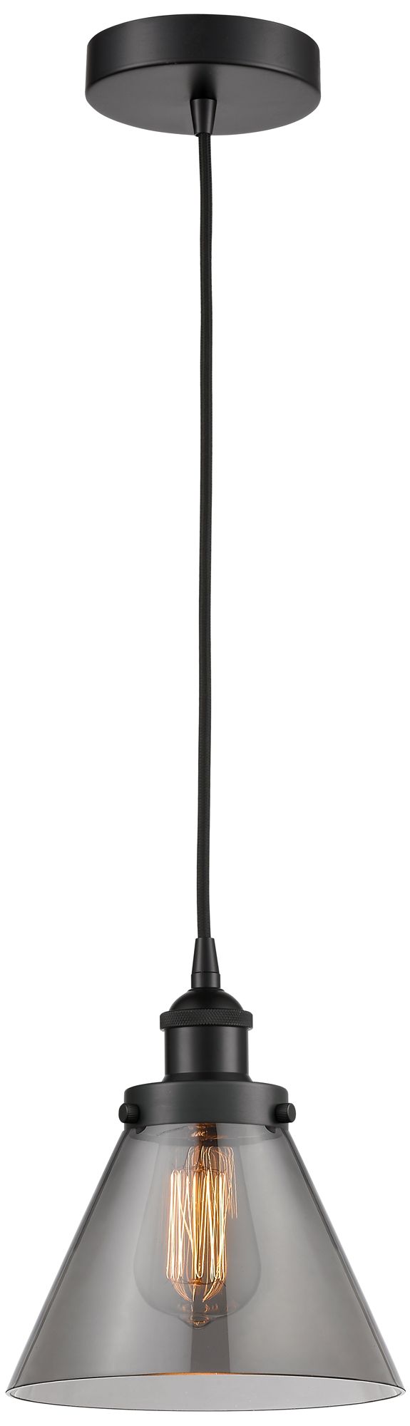 Innovations Lighting Cone 8" Matte Black Mini Pendant W/ Plated Smoke Shade