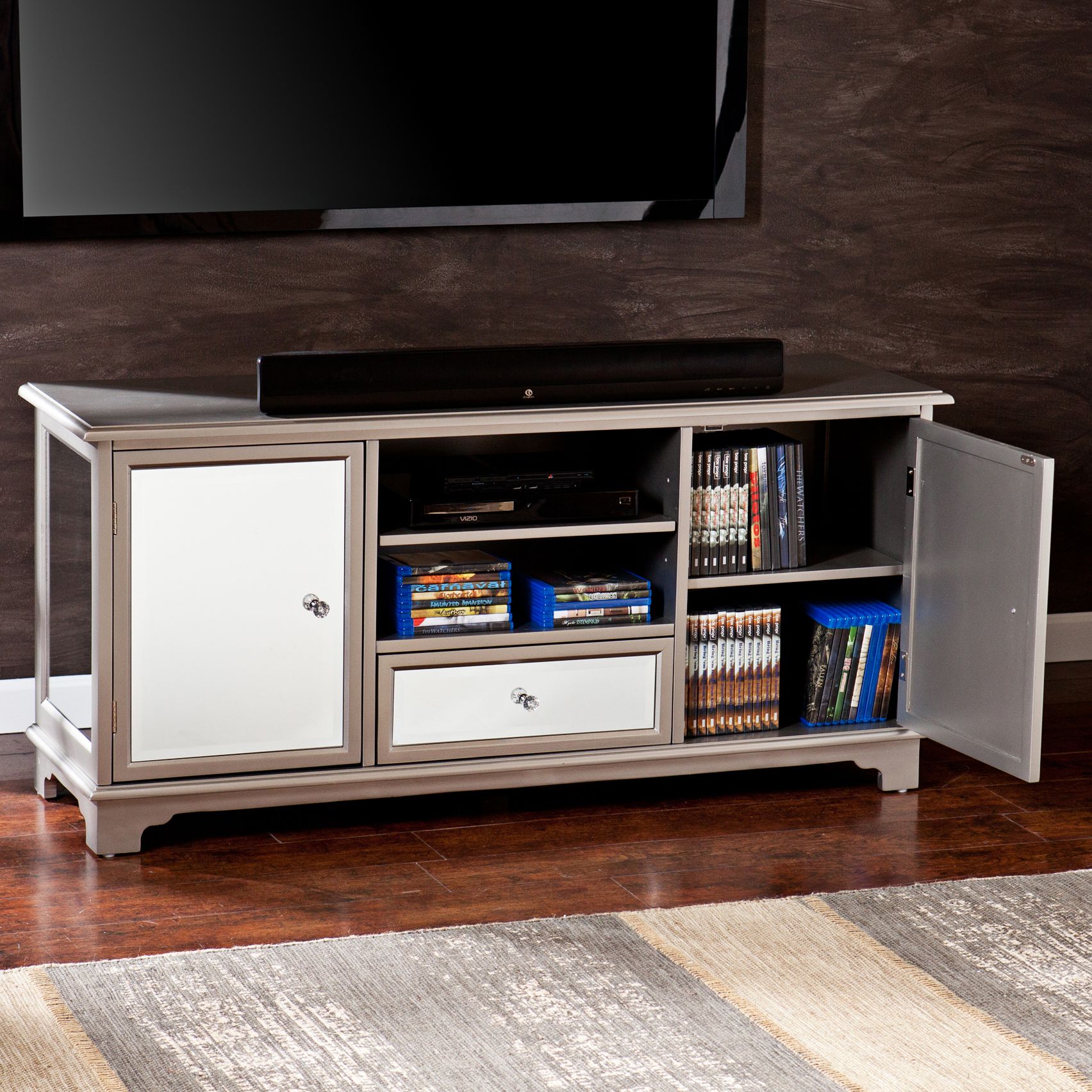 Mirage 52" Wide Silver and Mirror Panels Media TV Stand