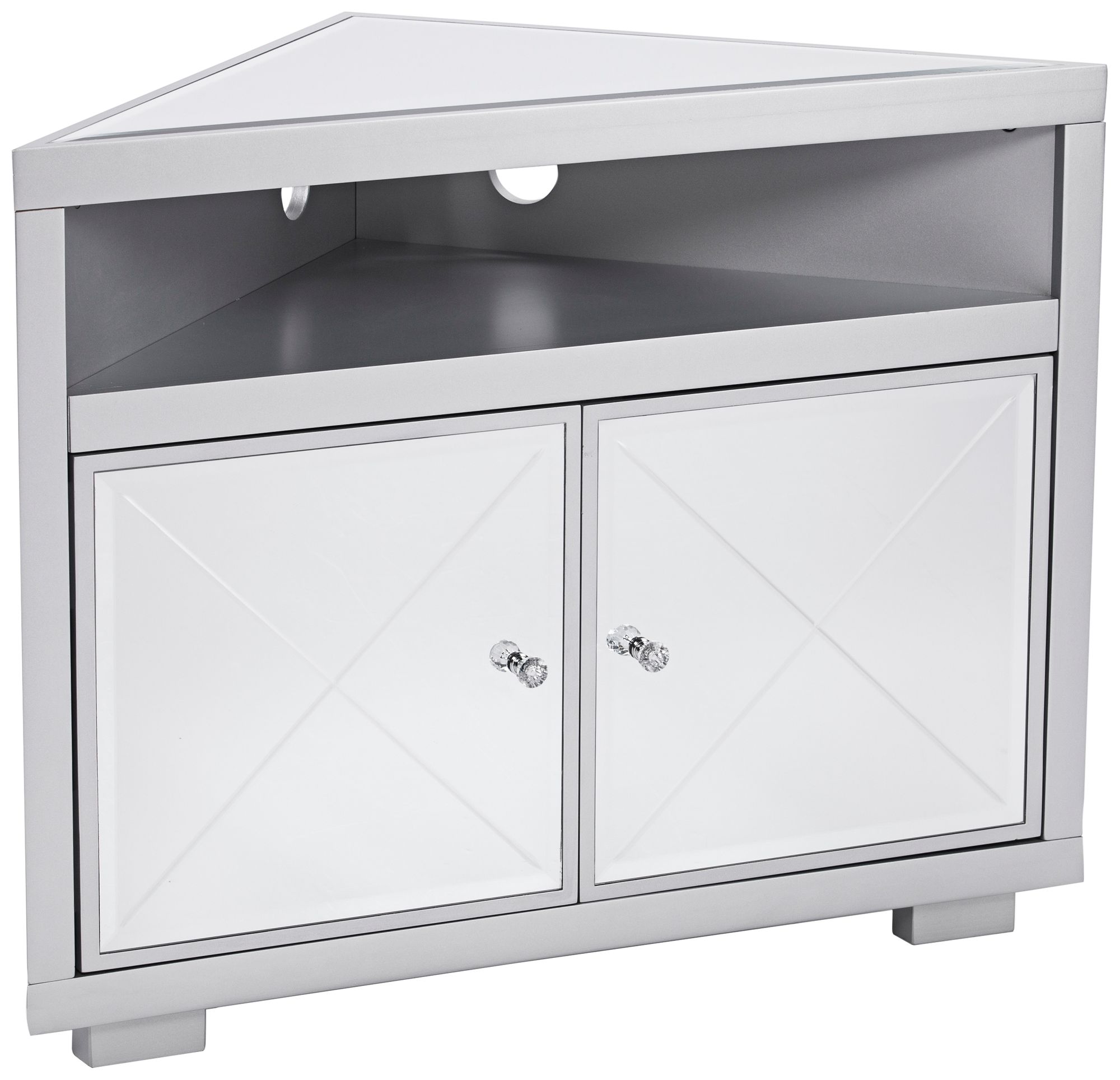 Mirage 36" Wide Mirrored and Silver 2-Door Corner TV Stand
