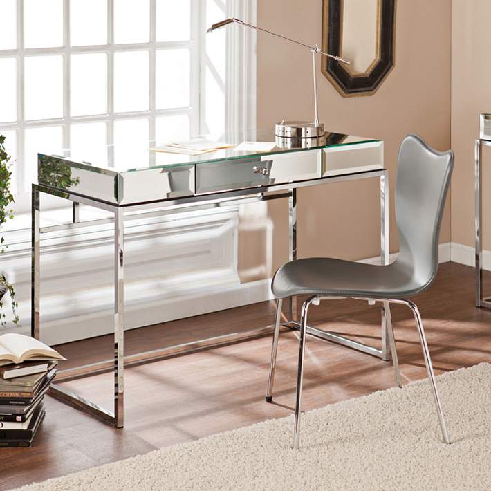 Dana 43 Wide Mirrored And Chrome 1 Drawer Desk 39g35 Lamps Plus