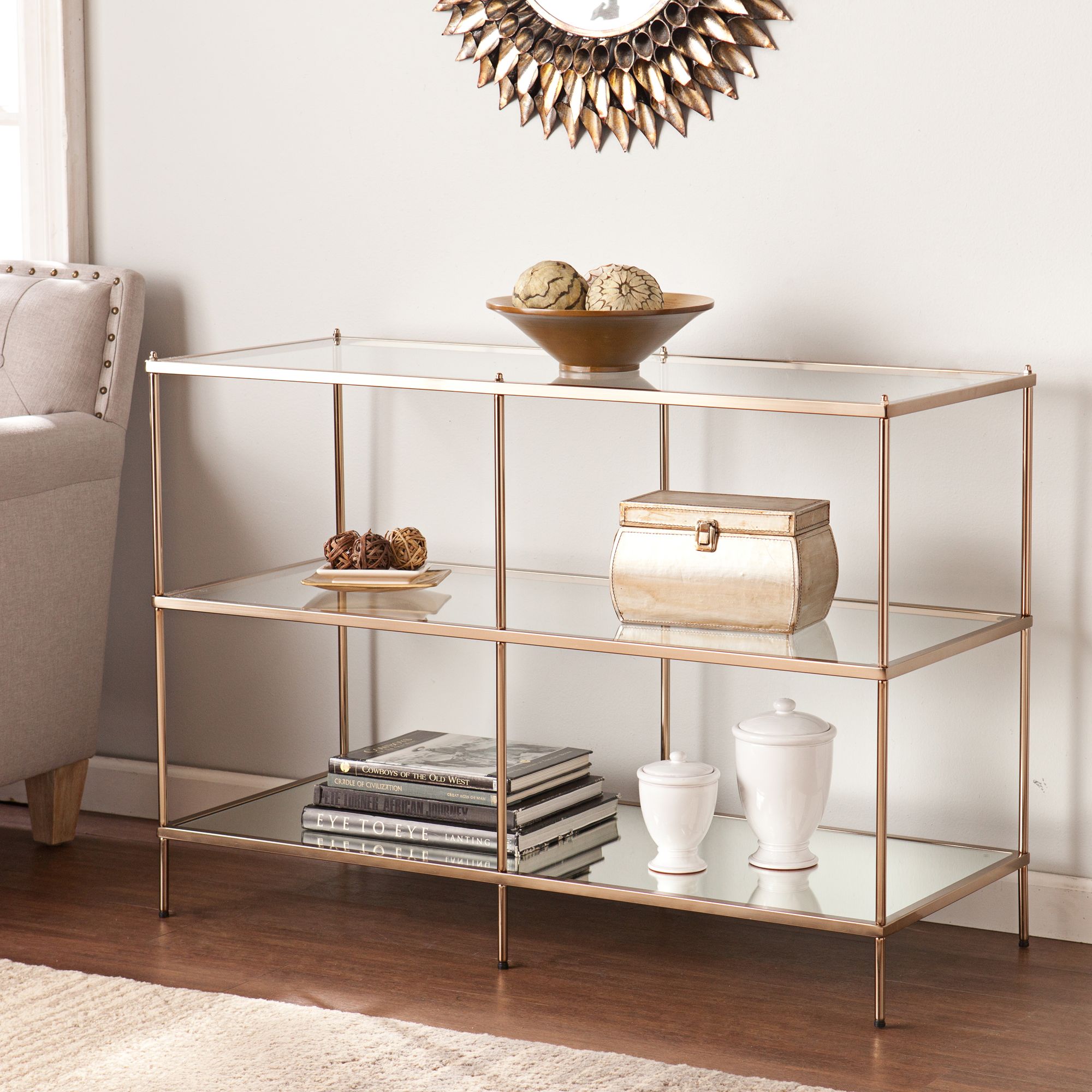 Knox 42" Wide Metallic Gold and Glass Console Table