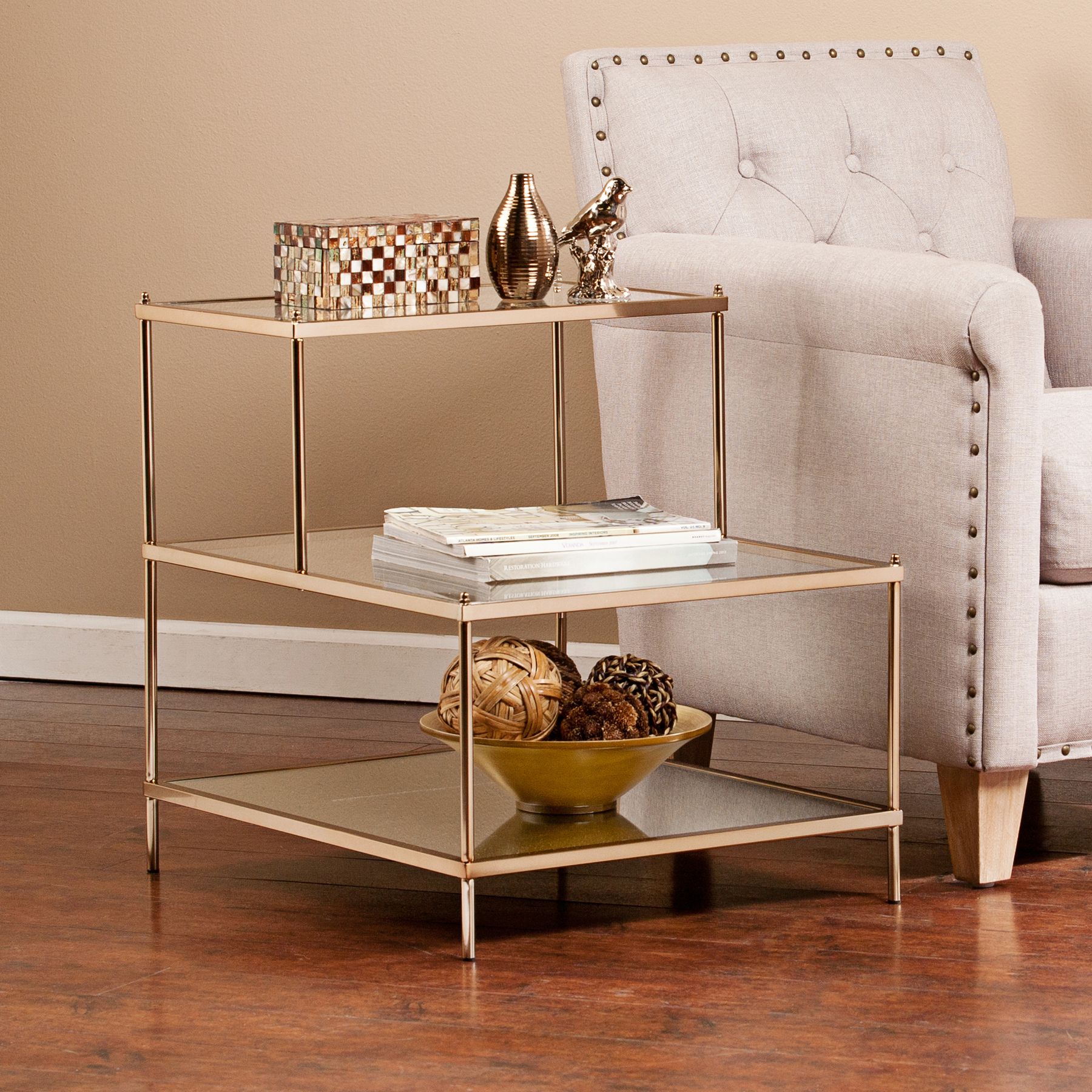 Knox 20 1/2" Wide 3-Tier Gold and Glass Accent Table