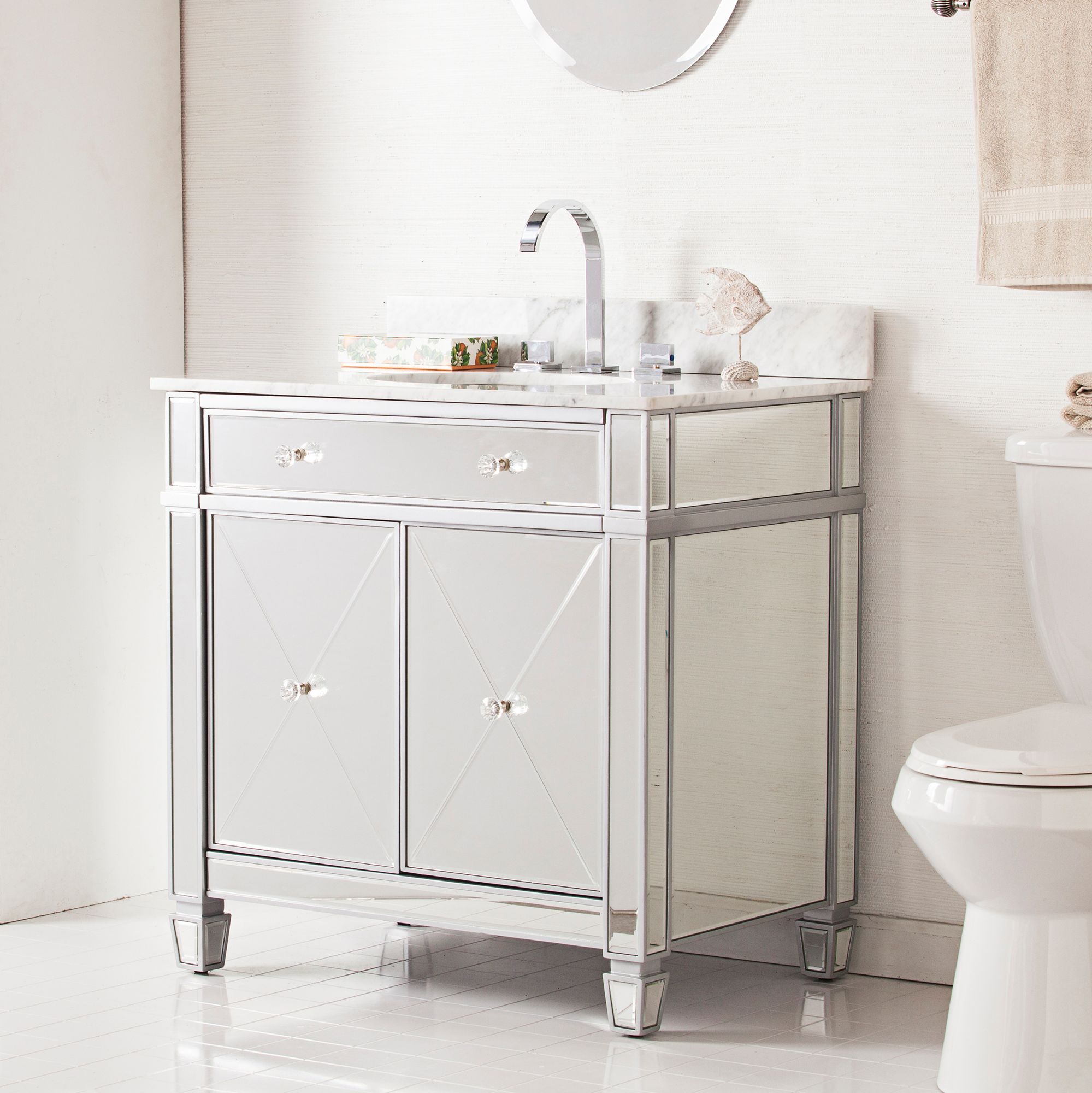 Mirage 33 Mirrored And Silver 2 Door Single Sink Vanity 39h07