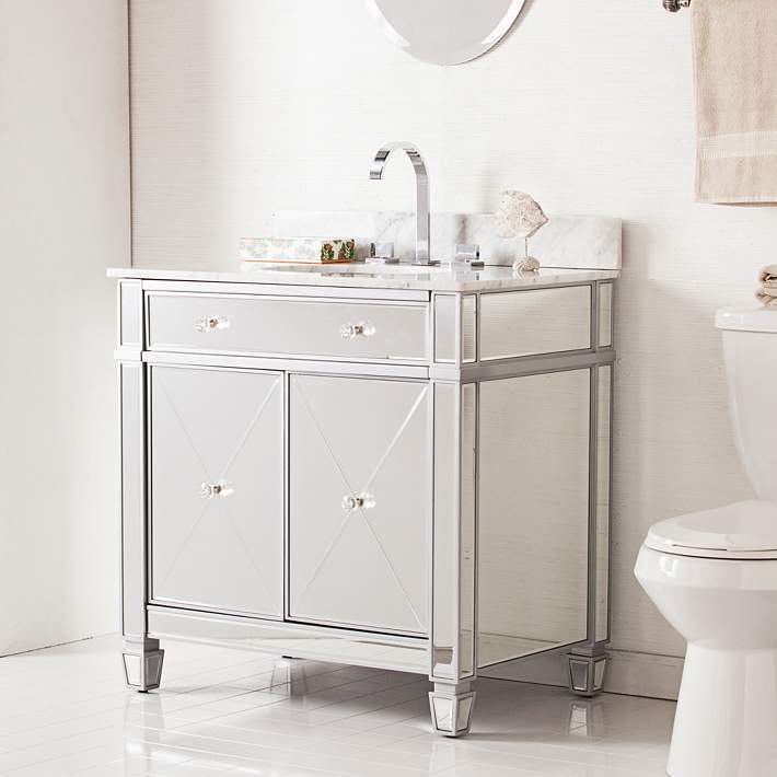 Mirage 33 Mirrored And Silver 2 Door Single Sink Vanity 39h07