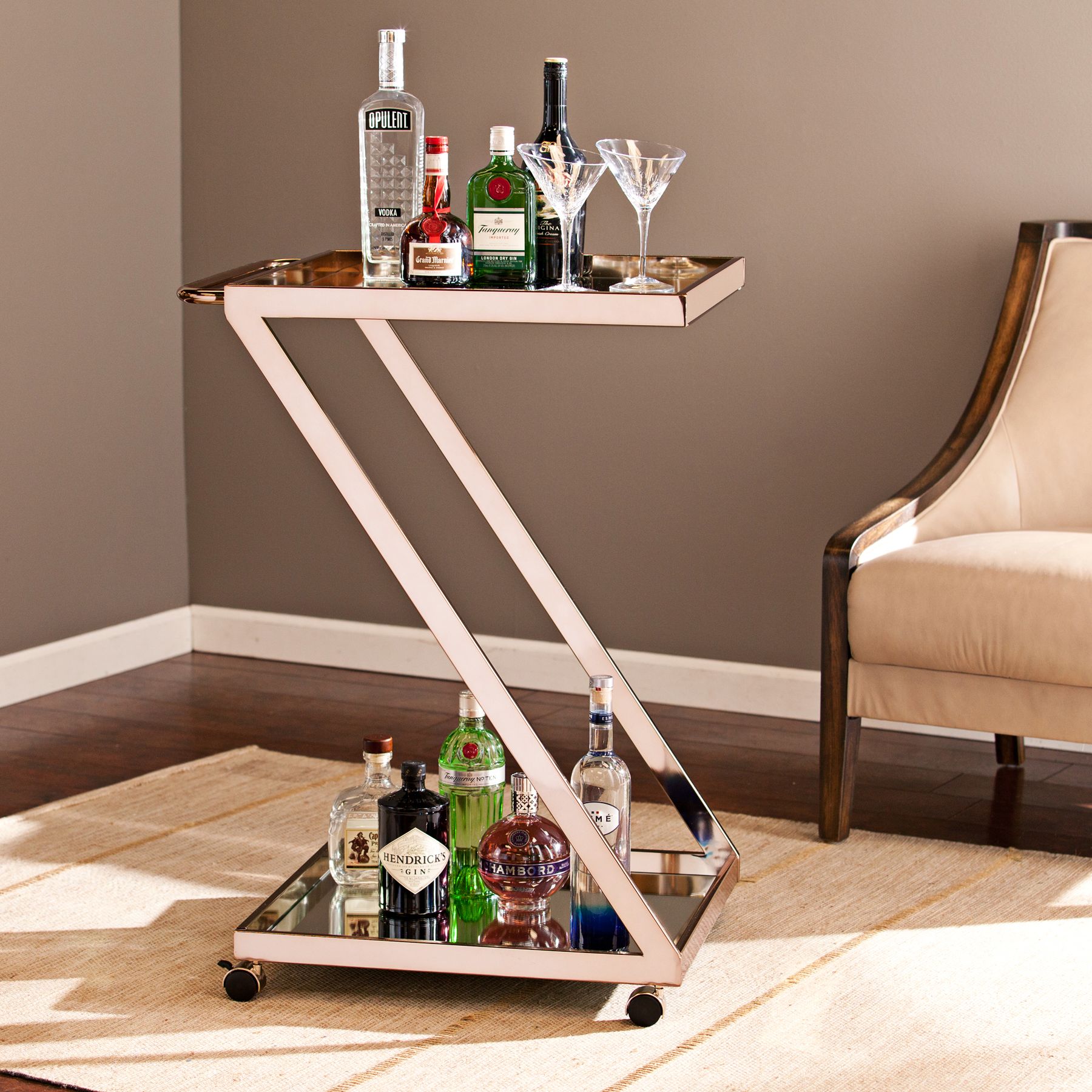 Rizer 26 1/4" Wide Metallic Gold Bar Cart with Wheels
