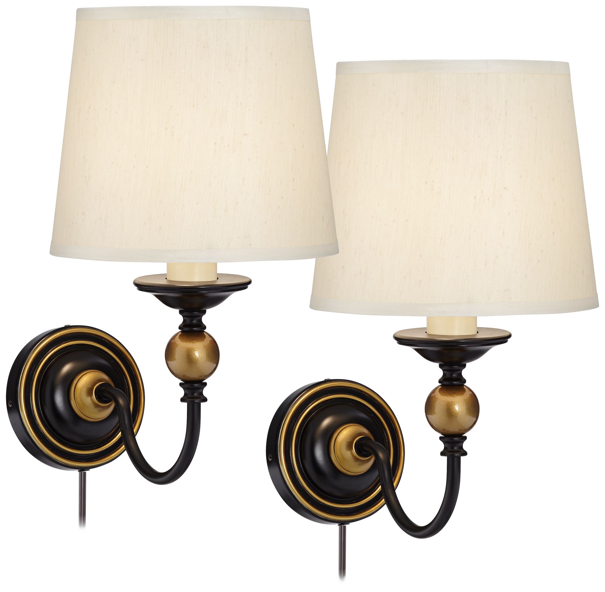 Crow Black and Antique Brass Ball Pin Up Wall Lamps Set of ...