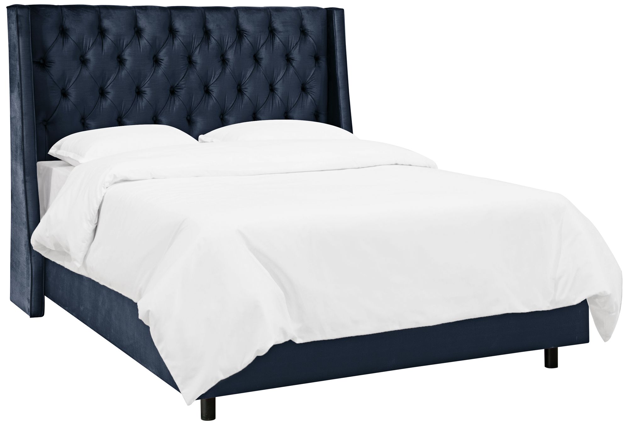 Madeline Majestic Navy Fabric Tufted Wingback Bed