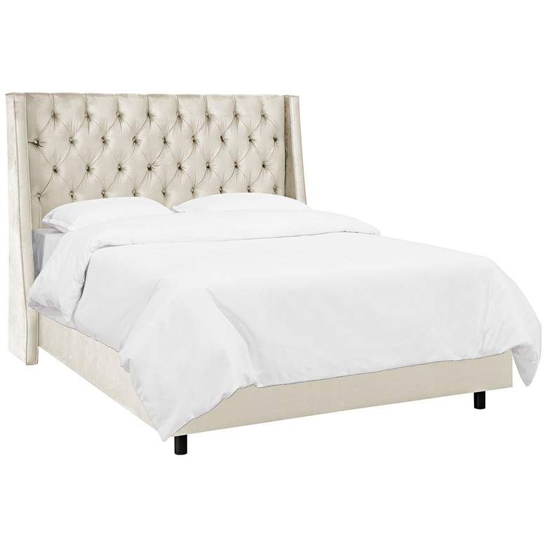 Image 1 Madeline Majestic Oyster Fabric Tufted Wingback Queen Bed