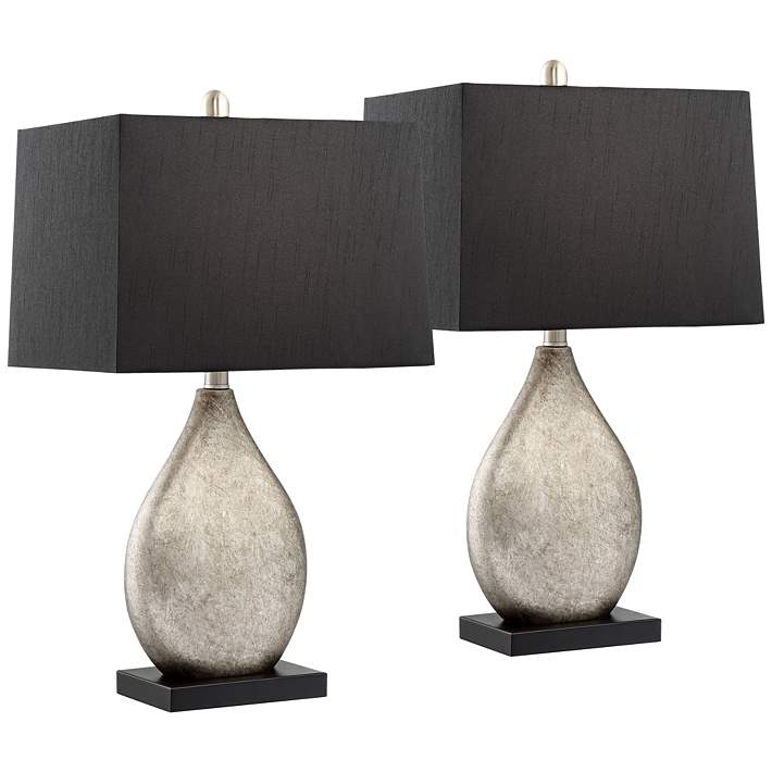 Marco Table Lamp With Black Shade Set, Silver Table Lamps With Black Shades