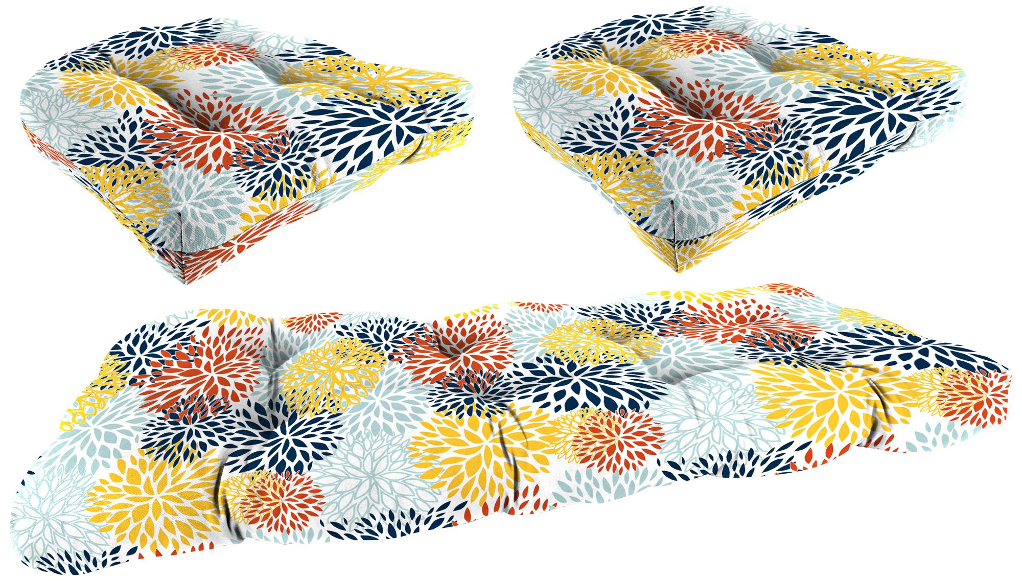 Blooms Perla 3-Piece Outdoor Wicker Seat Cushion Set