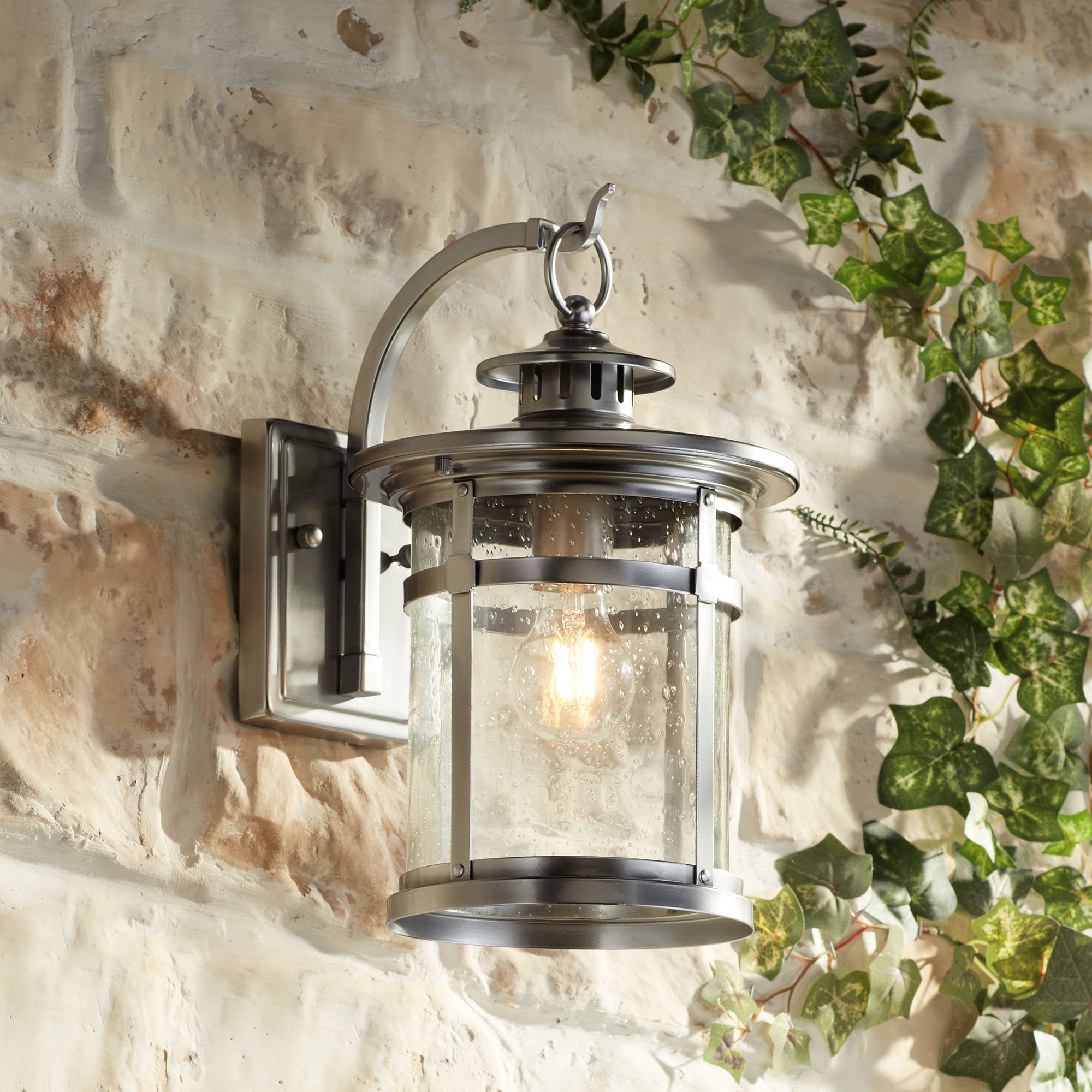 Modern Outdoor Wall Light Fixture Chrome 14 1/2" Lantern