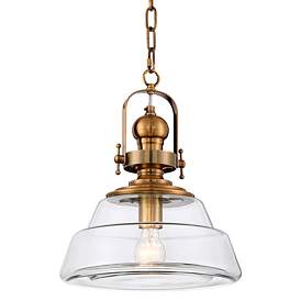 Donovan 13&quot; Wide Antique Brass and Clear Glass Pendant Light