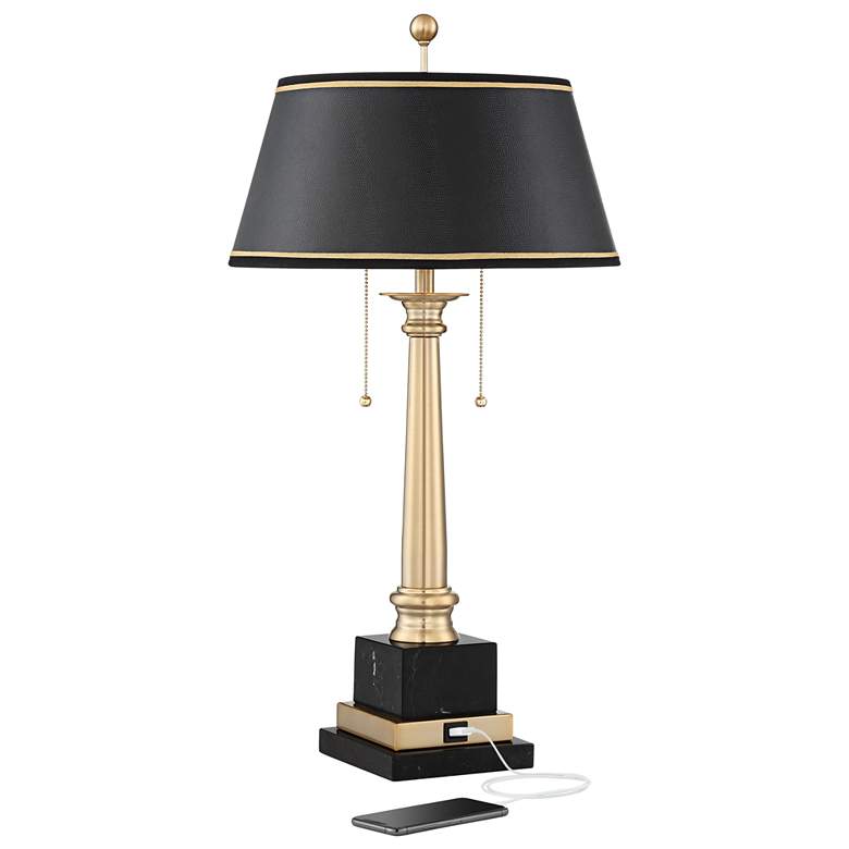 Georgetown Brass Finish Desk Lamp with USB Port