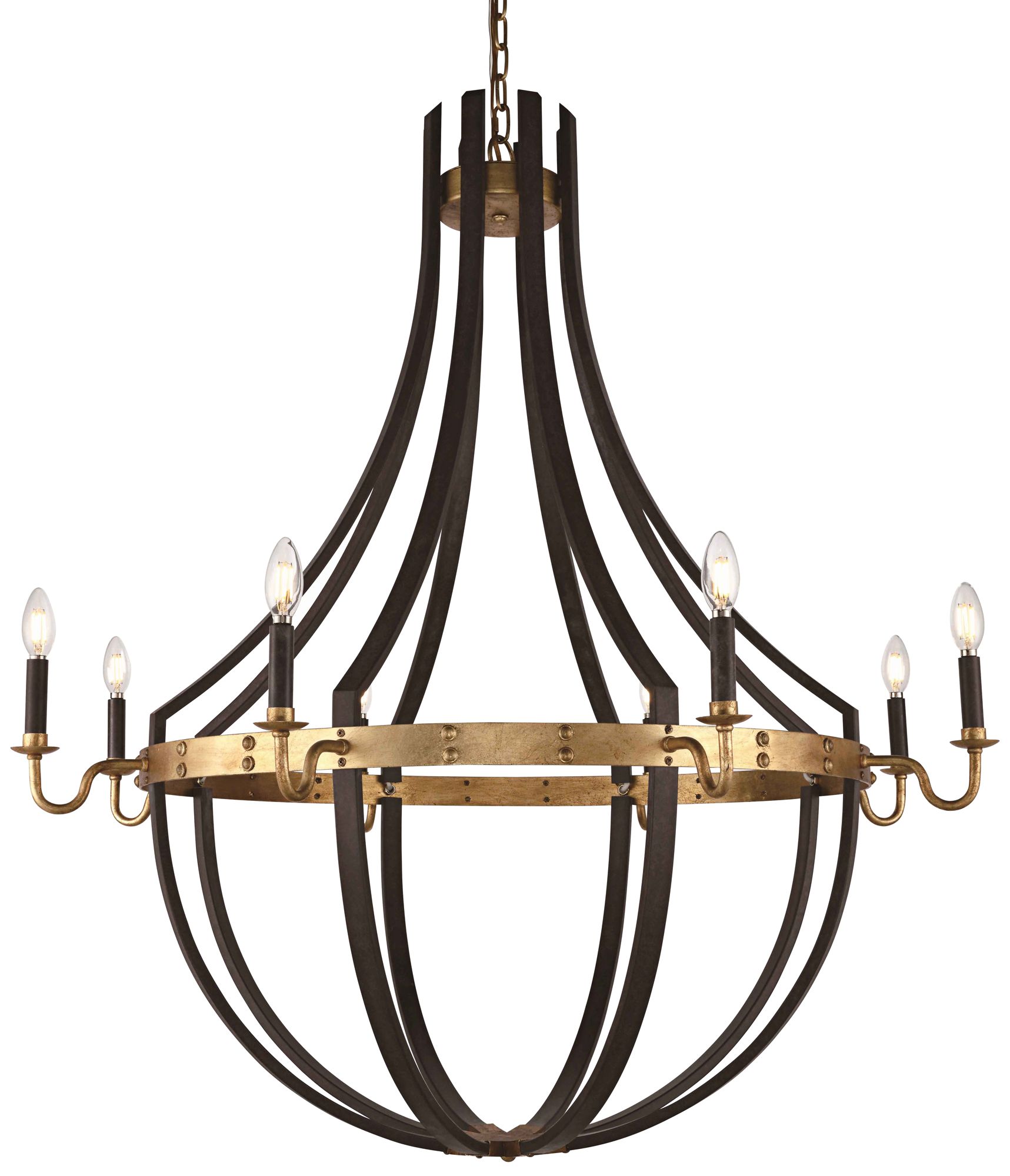 Woodland 43"W Saddle Rust and Golden Iron 8-Light Chandelier
