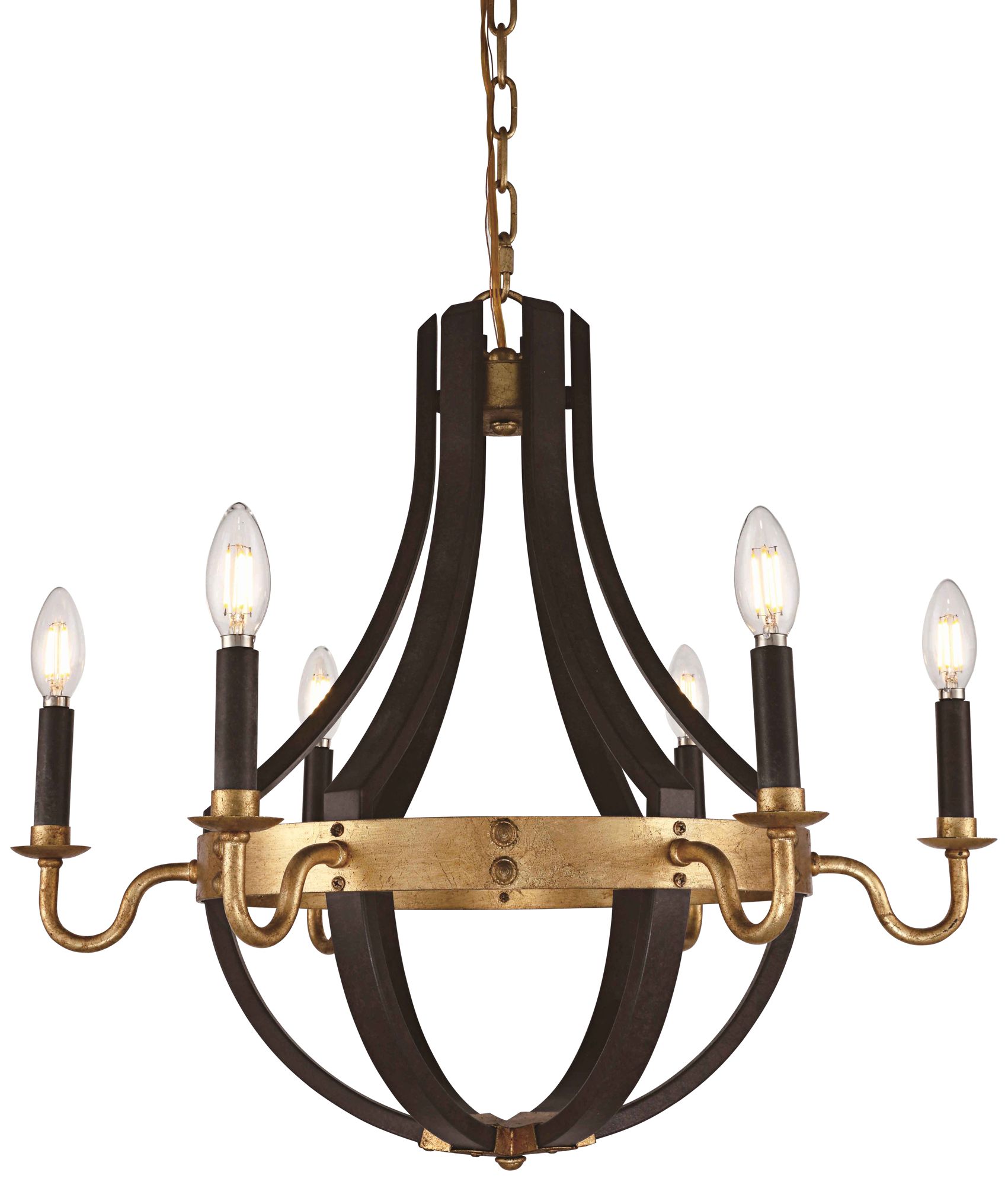 Woodland 24"W Saddle Rust and Golden Iron 6-Light Chandelier