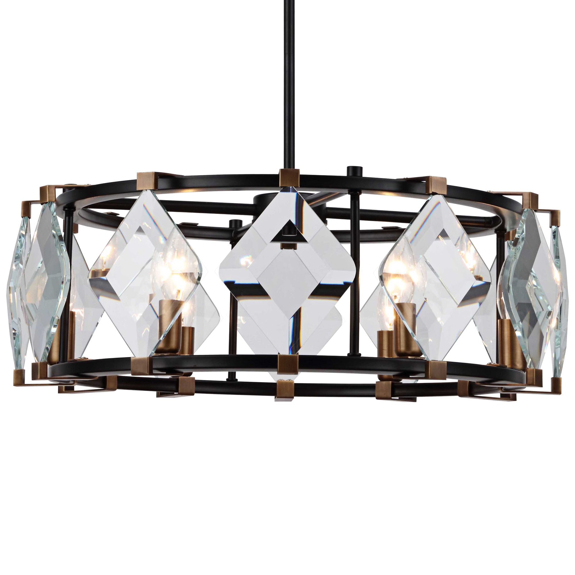 Endicott 24"W Flat Black and Burnish Brass 6-Light Pendant