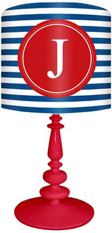 Blue And Red "J" Striped Monogram Kids Table Lamp
