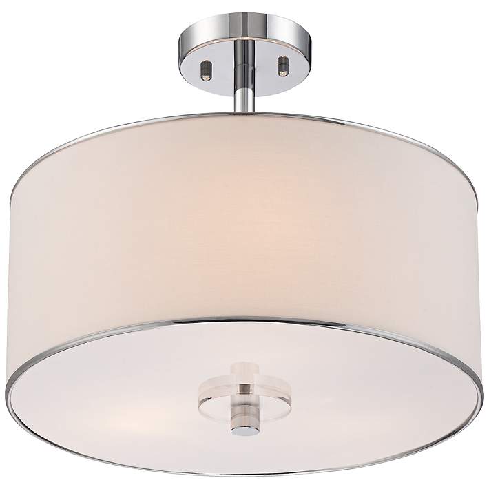 Elsa 16 Wide White Fabric Drum Shade, Bedroom Ceiling Lights Drum Style Light Fixtures