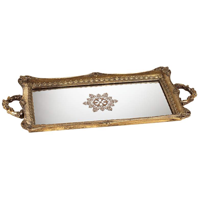 Image 2 Randa 22" Wide Antique Gold Mirrored Tray