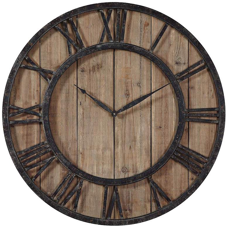 Image 3 Uttermost Powell 30" Round Wooden Wall Clock