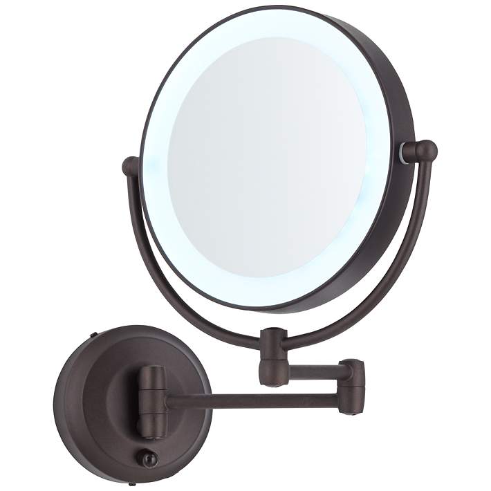 Cordless Led Pivoting Bronze Wall Mount, Wall Mount Magnifying Mirror Oil Rubbed Bronzer