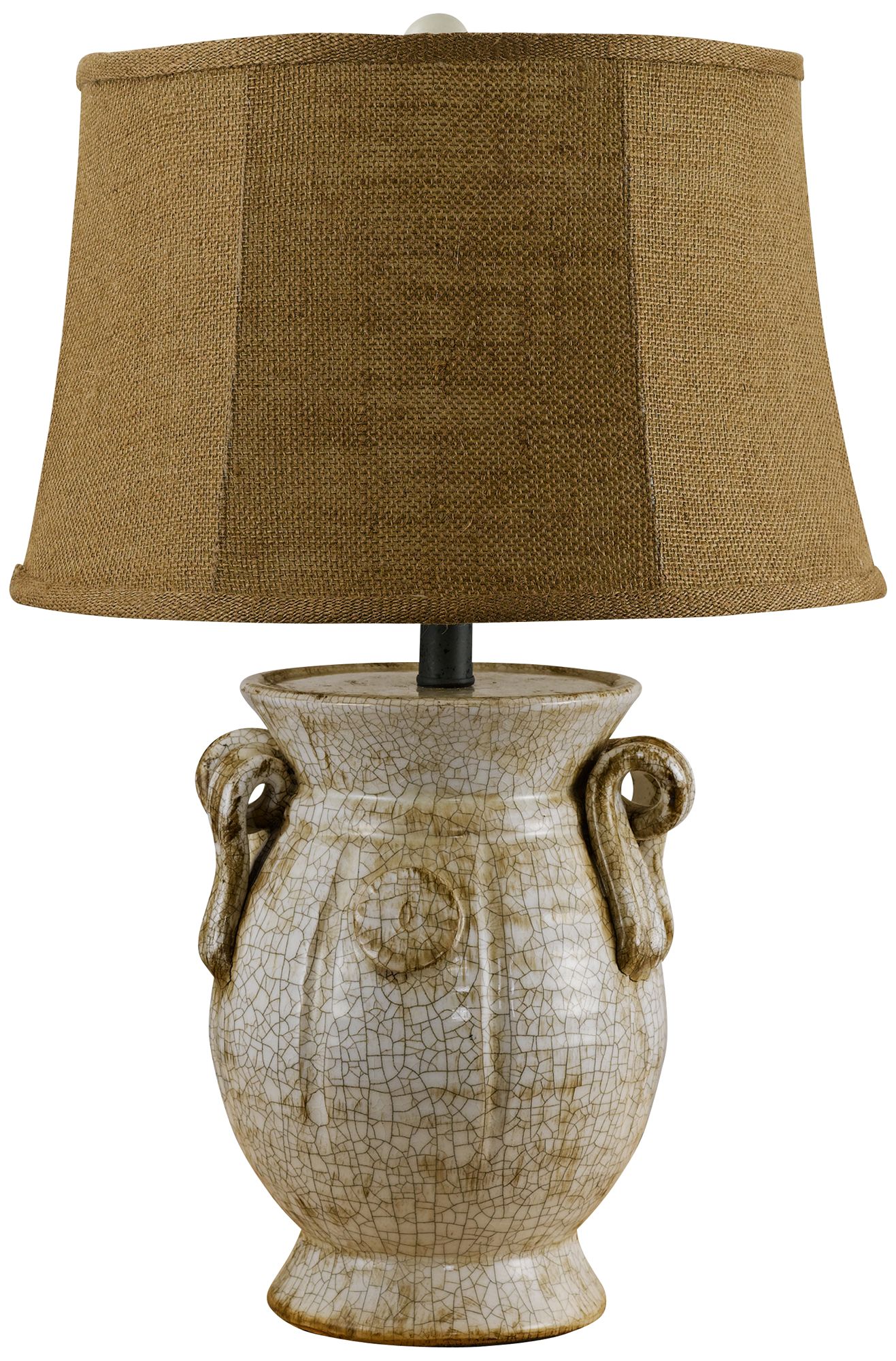 St. Tropez Crackled Ivory And Burlap Jug Shape Table Lamp
