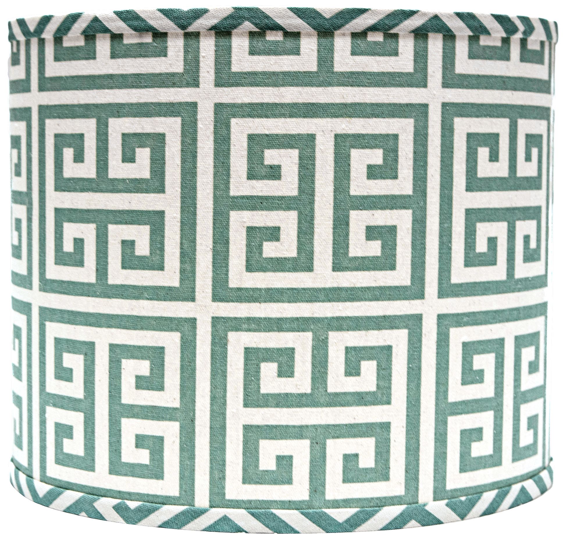Aqua Greek Key Drum Lamp Shade 14x14x11 (Spider)