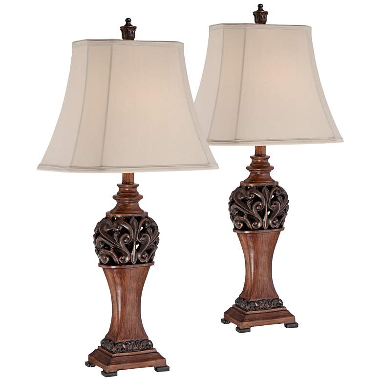 Image 3 Exeter 30" High Wood Finish Table Lamps - Set of 2