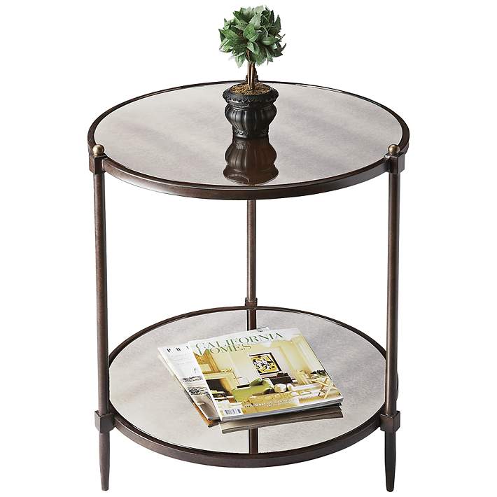 Gold Mirrored Glass Side Table, Mirrored Glass End Table